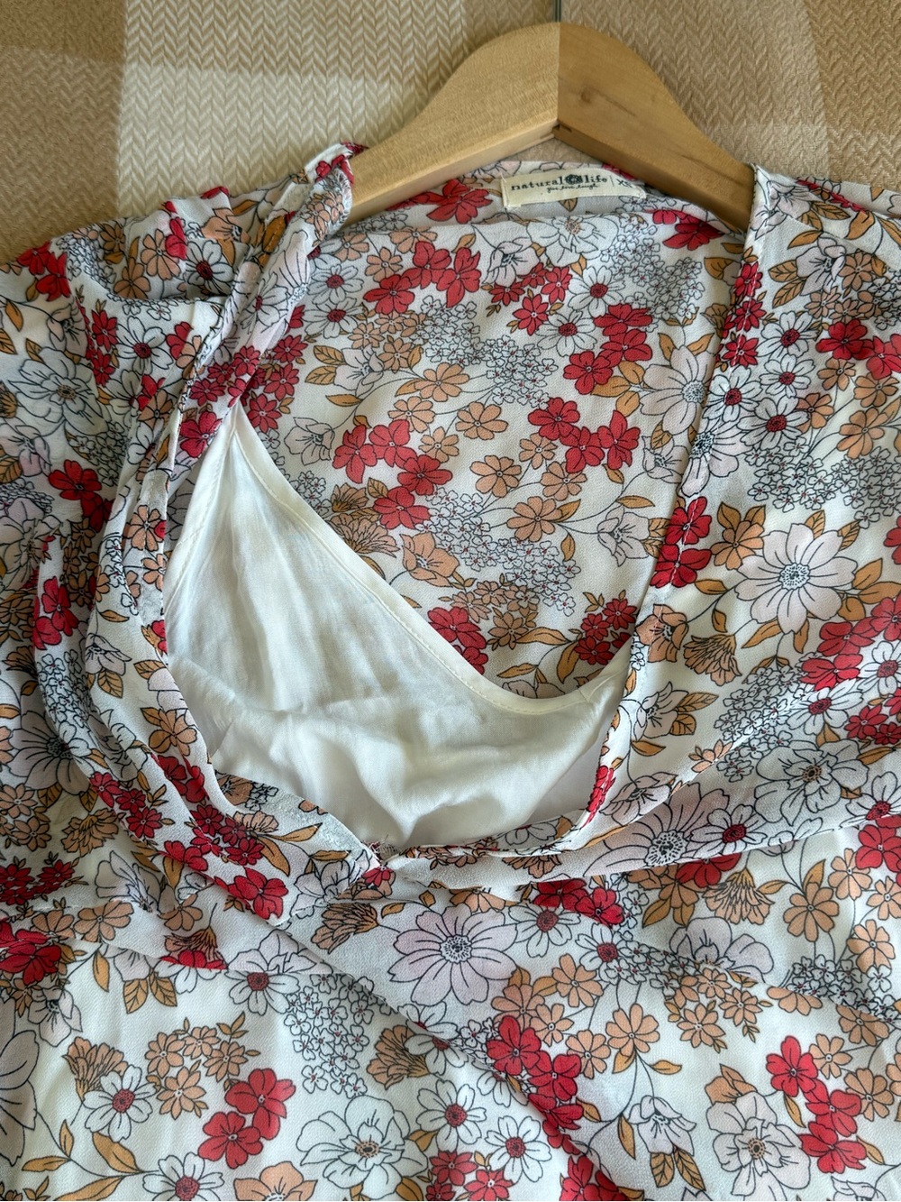 Natural Life - Sheer Multi Floral V Neck Tiered Bell Sleeve Maxi Dress - Size XS - Picture 6 of 7